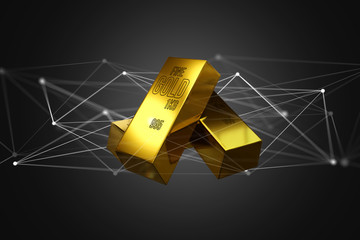 Gold bullion shinning in front of connection - 3d render