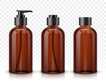 Brown Cosmetic Bottles Isolated On Transparent Background