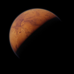 Wall Mural - planet mars, the red planet isolated on black background