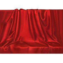 Vector Luxury Realistic Red Silk Satin Drape Textile Background. Elegant Fabric Shiny Smooth Material With Waves.