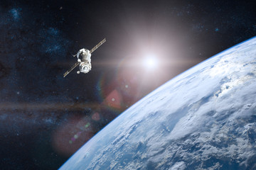 Wall Mural - blue planet earth. spacecraft launch into space. elements of this image furnished by nasa.