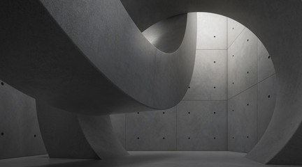 Wall Mural - Abstract of architecture space with rhythm of circle concrete block and light and shadow of the sun,3D render