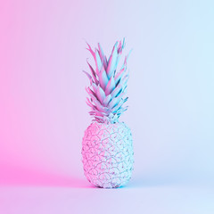 Wall Mural - Pineapple in vibrant bold gradient holographic neon  colors. Concept art. Minimal surrealism background.