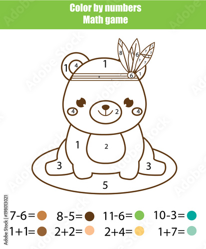 Children Educational Game Mathematics Actvity Color By Numbers Printable Worksheet Coloring Page With Cute Bear Buy This Stock Vector And Explore Similar Vectors At Adobe Stock Adobe Stock