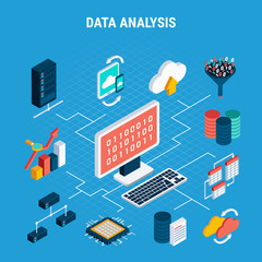 Canvas Print - Data Analysis Isometric Flowchart