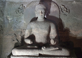 Wall Mural - Ancient Buddha statue in Ajanta caves, India