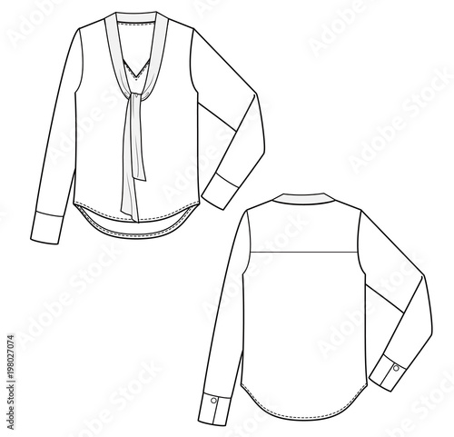 Blouse fashion flat technical drawing template Stock Vector | Adobe Stock