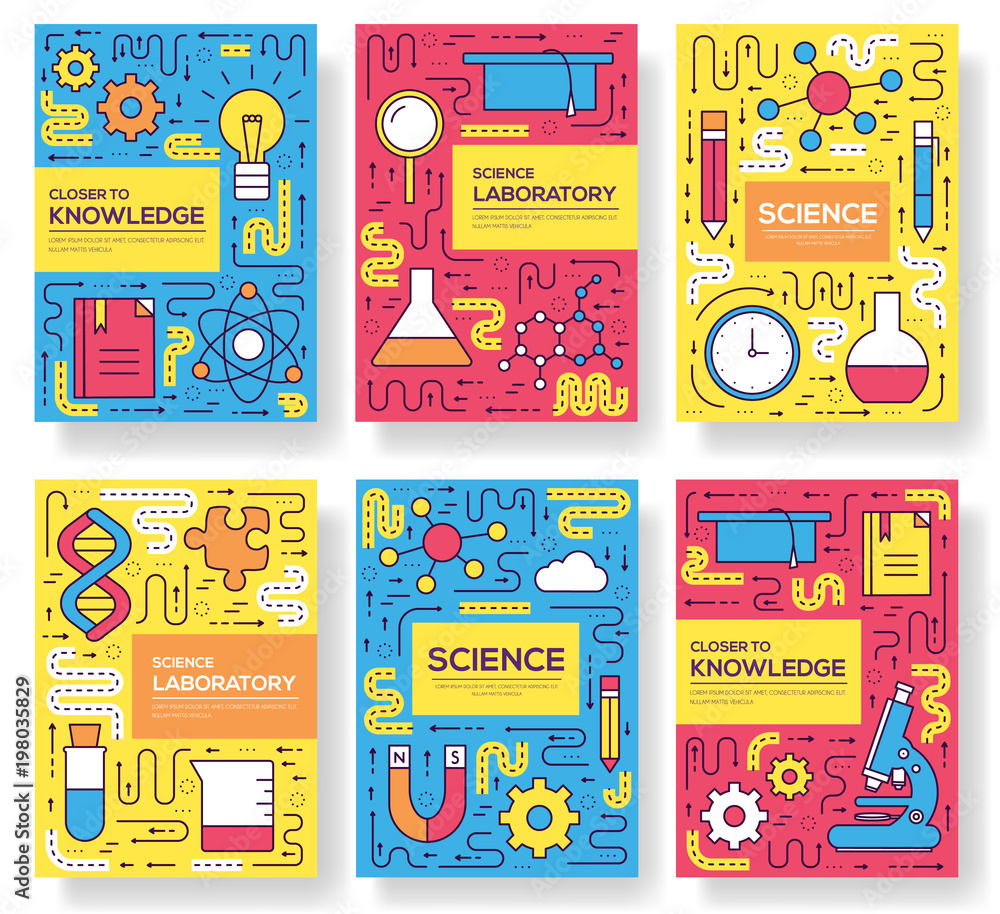 Premium quality scientific vector brochure cards thin line set ...