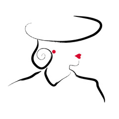 Wall Mural - vector artistic hand drawn stylish young lady portrait isolated on white background. fashion girl mo