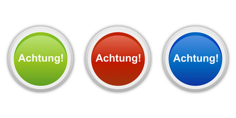 Canvas Print - rundes Button Set grün rot blau - Achtung