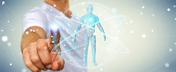 Poster - Businessman using digital x-ray human body scan interface 3D rendering
