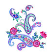 Bouquet of paisley, watercolor composition of oriental patterns on a white background, isolated with clipping path.