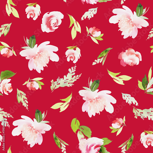 Seamless summer pattern with watercolor flowers handmade.