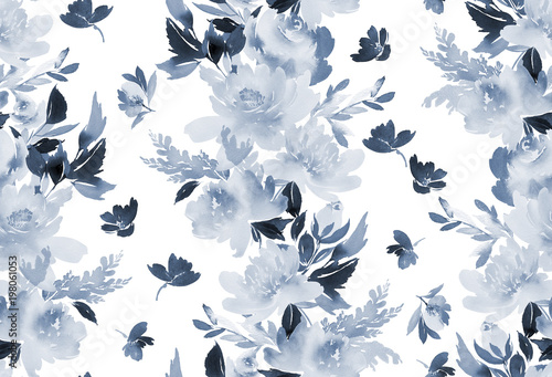 Seamless summer pattern with watercolor flowers handmade.