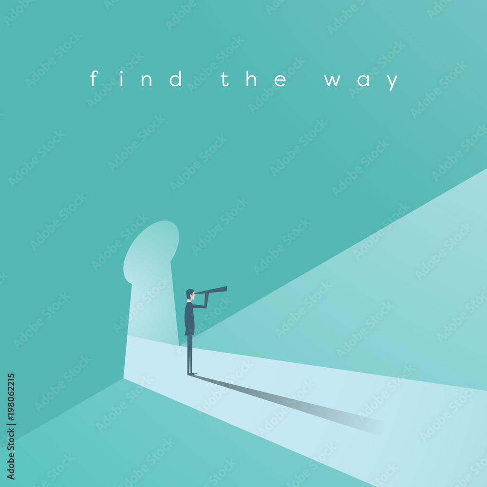 Business visionary vector concept with businessman standing in keyhole ...