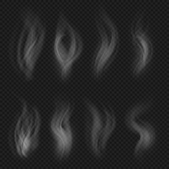 Wall Mural - white transparent smoke collection. hot steam from food isolated on checkered background vector set
