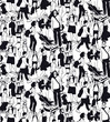 Family people travel crowd seamless pattern black and white.