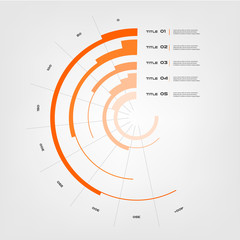 Poster - Sunburst chart color infographics step by step in a series of circle. Element of chart, graph, diagram with 5 options - parts, processes. Vector business template for presentation. HUD
