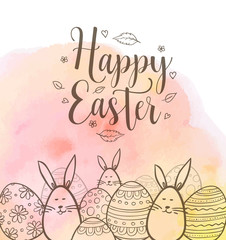 Sticker - Easter greeting card with eggs and rabbits