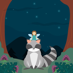 Poster - Forest fairy and raccoon