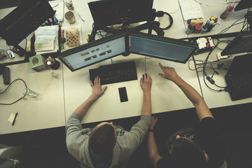 young programmers writing programming code top view