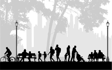 Sticker - People silhouette, urban background.