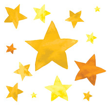 Watercolor Illustration Of Yellow Stars Set