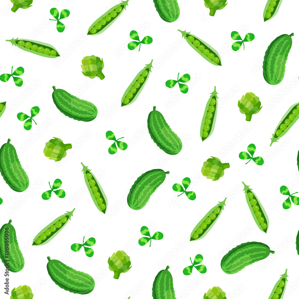 Seamless pattern with green vegetable on white background.
