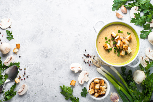 Cuadros en Lienzo Mushroom Soup puree with croutons