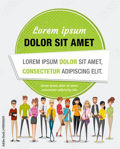Template for advertising brochure with large group of cartoon business people
