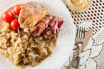 Wall Mural - Pork knuckle with fried sauerkraut