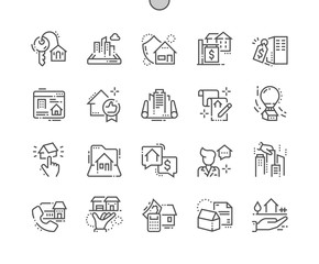 Real Estate Well-crafted Pixel Perfect Thin Line Icons 30 2x Grid for Web Graphics and Apps. Simple Minimal Pictogram