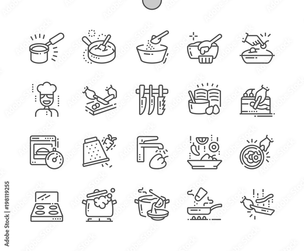 Cooking Well-crafted Pixel Perfect Vector Thin Line Icons 30 2x Grid ...