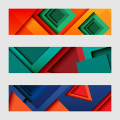 Aufkleber - Set of abstract geometric paper cut web banner background template.Vector illustration.