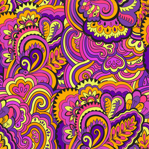 Fotomural Abstract vector seamless colorful psychedelic pattern