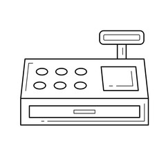 Poster - Cash register line icon isolated on white background. Vector line icon of cash register for infographic, website or app.