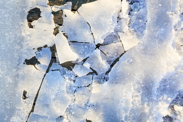 Wall Mural - Frozen planks of old pier at winter morning