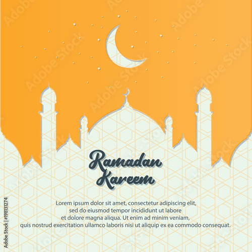 Ramadan Kareem Greeting Banner Background With Mosque Design And