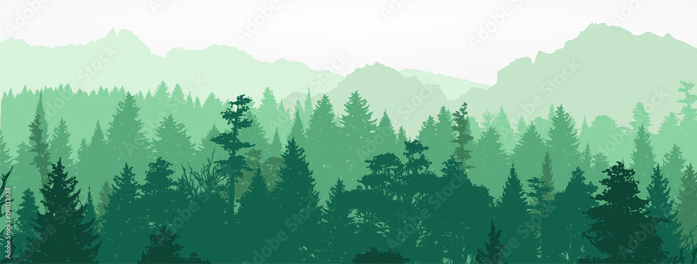 Forest silhouette, vector illustration. - obrazy, fototapety, plakaty 