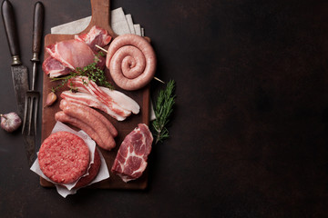 Canvas Print - Raw meat and sausages