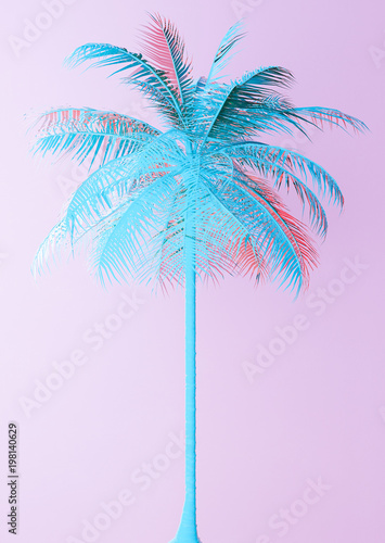 Naklejka dekoracyjna Niebieska wektorowa palma na różowym tle