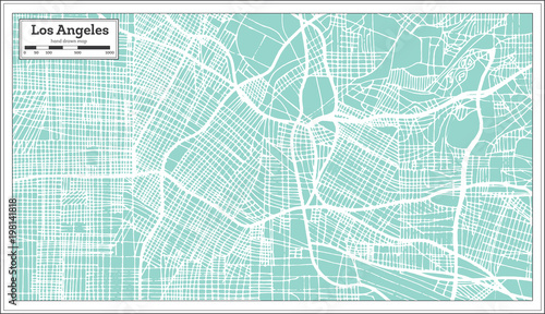 Fotografía Los Angeles California USA City Map in Retro Style. Outline Map.