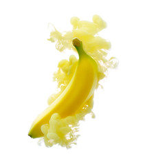 Canvas Print - Banana on ink isolated over white background