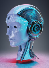 Aufkleber - Cyborg head artificial intelligence 3D rendering