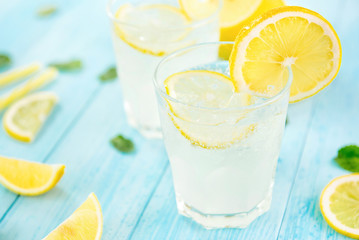 Refreshing cold lemonade juice drinks for summer