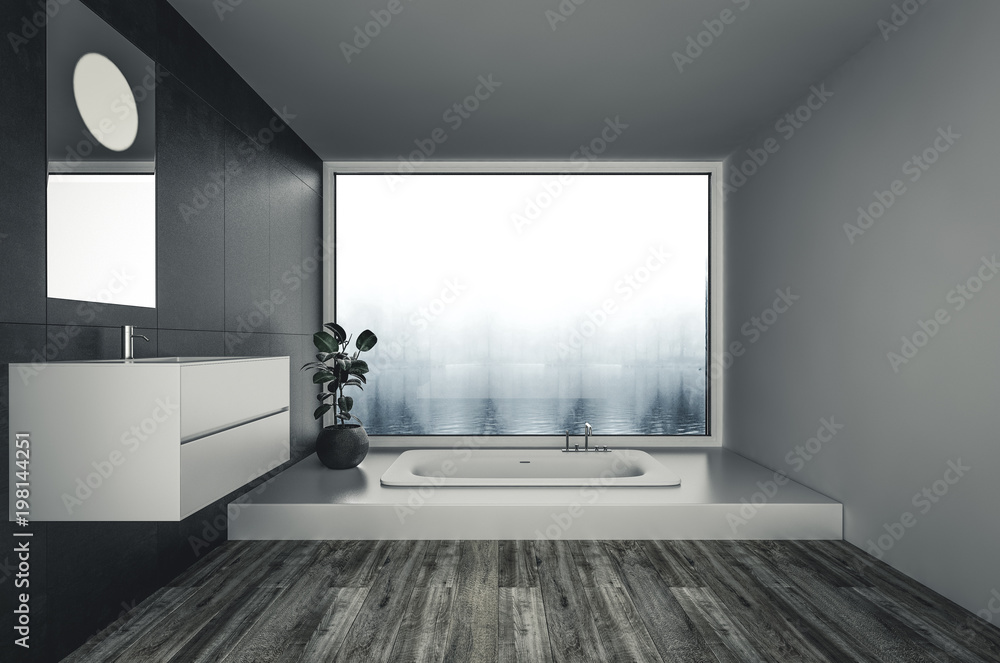 Minimalistisches modernes Badezimmer mit Badewanne Foto, Poster ... Minimalistisches modernes Badezimmer mit Badewanne Foto, Poster ...