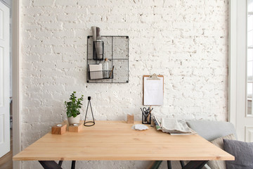 Wall Mural - Office table with supplies interior with a freelancer job copy space