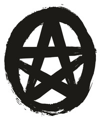 Wall Mural - pentagram symbol 2 black & white vector hand painted with rounded brush