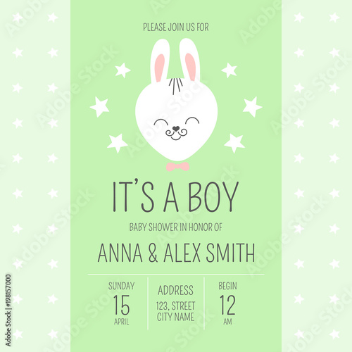 Cute Baby Shower Boy Invite Card Vector Template Cartoon Animal Cute Baby Shower Boy Invite Card Vector Template Cartoon Animal