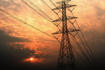 Wall Mural - electricity pylon high voltage with sunset